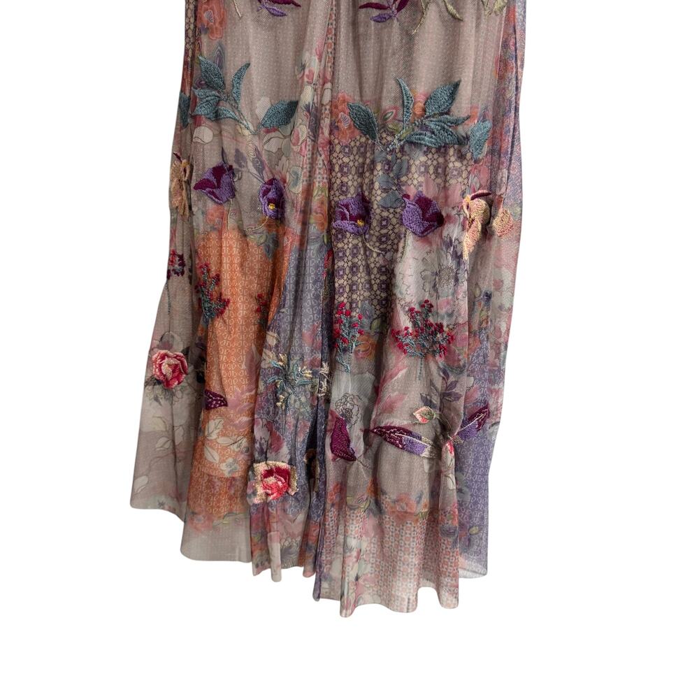 Johnny Was Silvana Midi Dress Womens M Multicolor Embroidered Floral Mesh Lined - Picture 6 of 14
